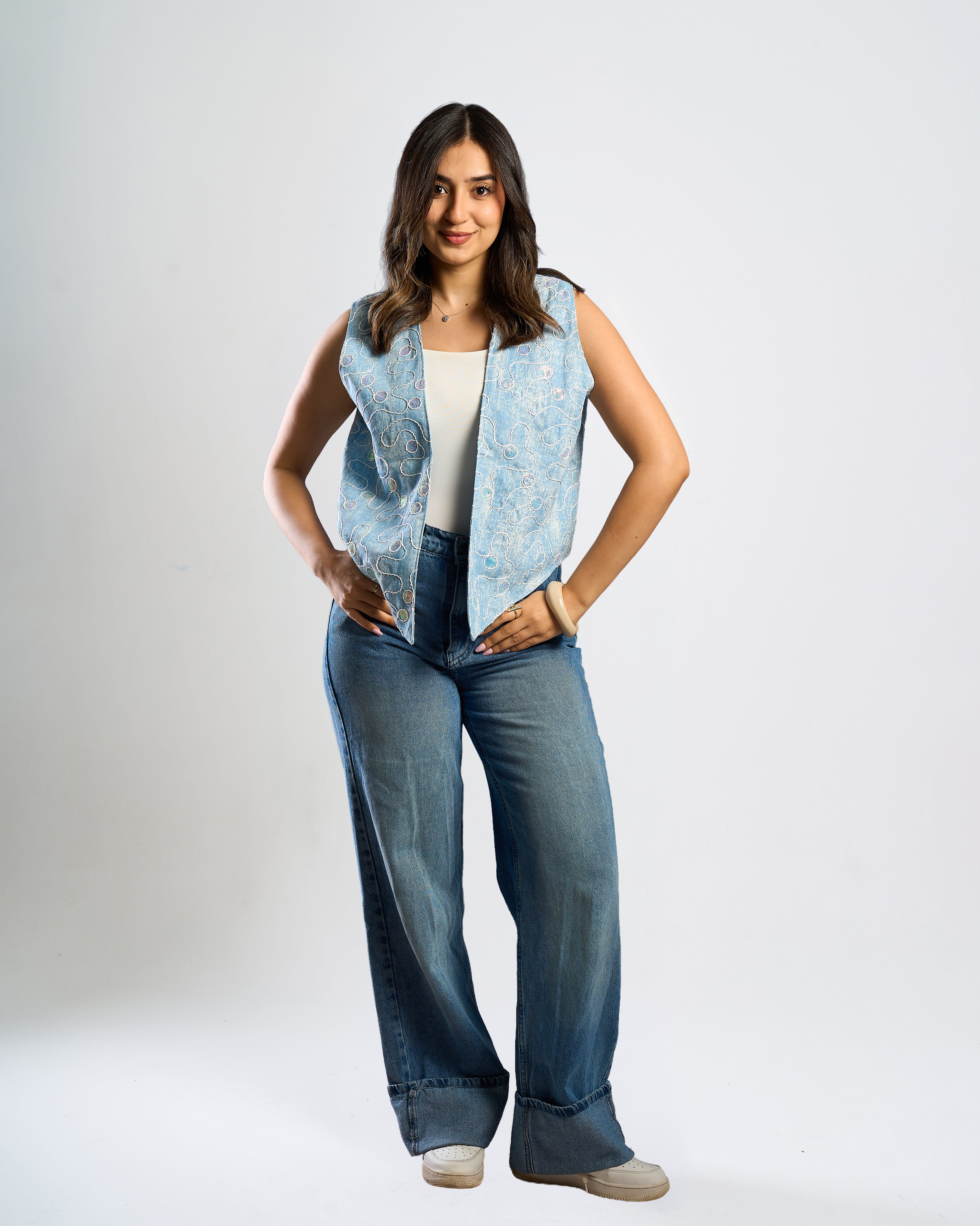Luna Vest – Embroidered Denim