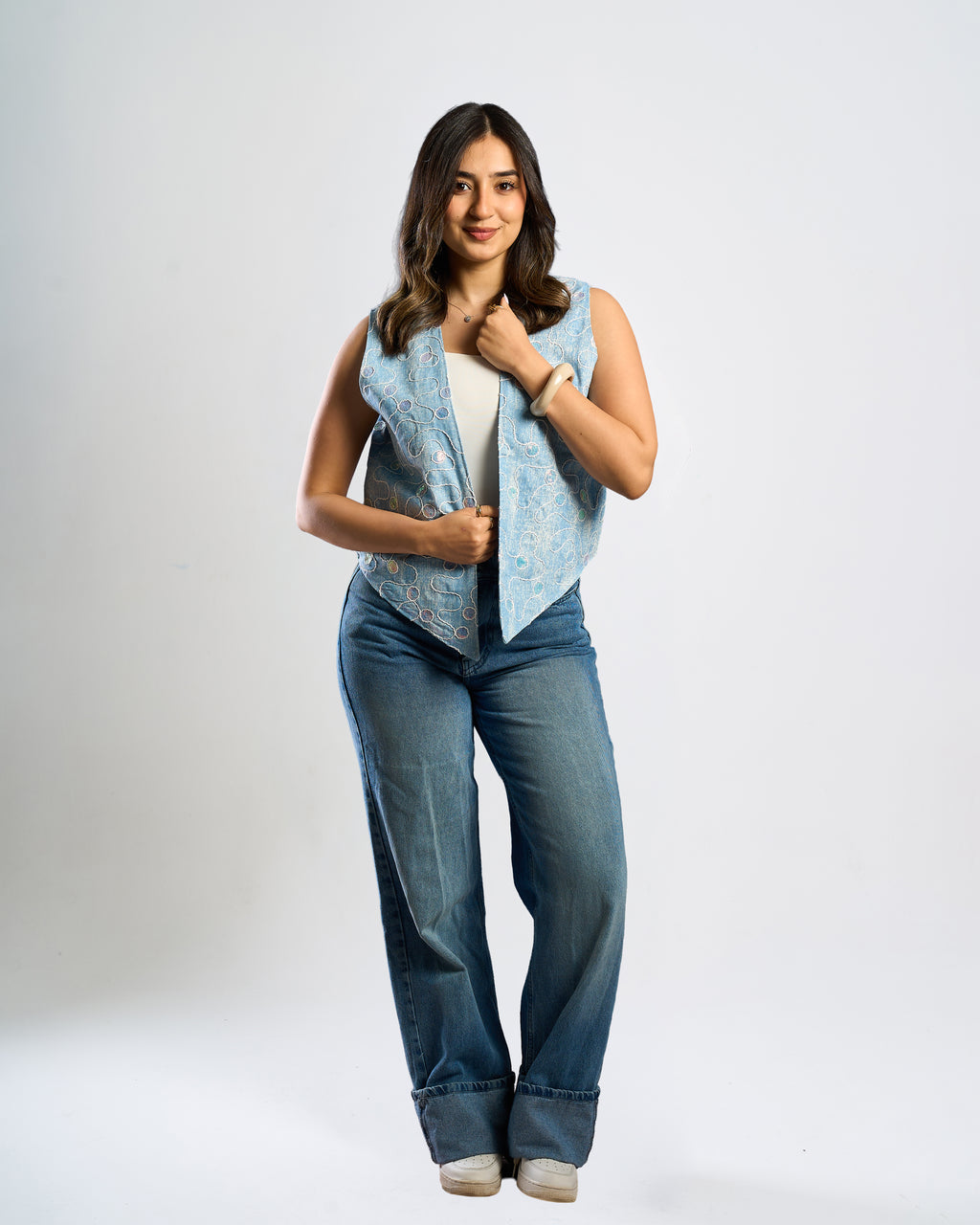 Luna Vest – Embroidered Denim