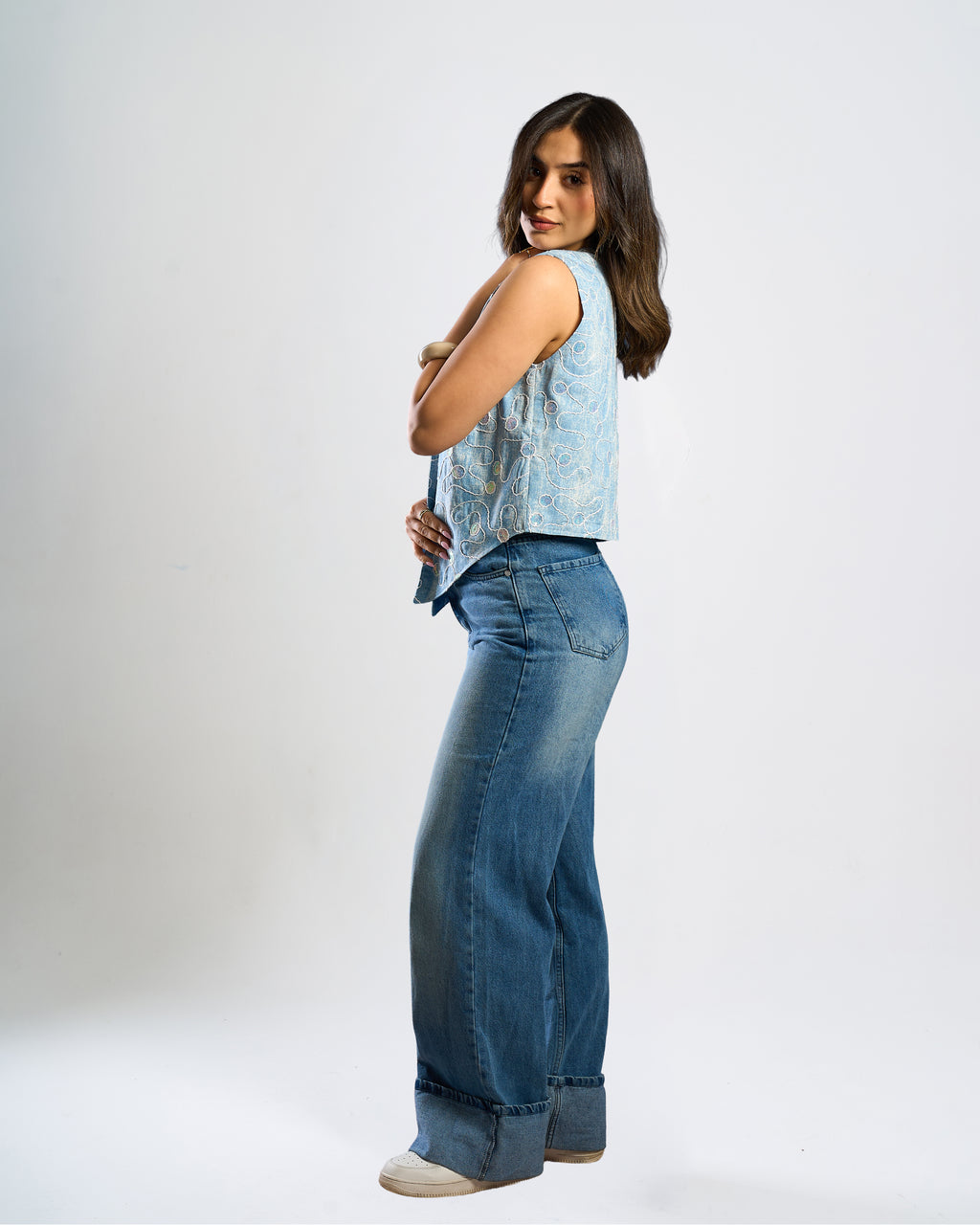 Luna Vest – Embroidered Denim