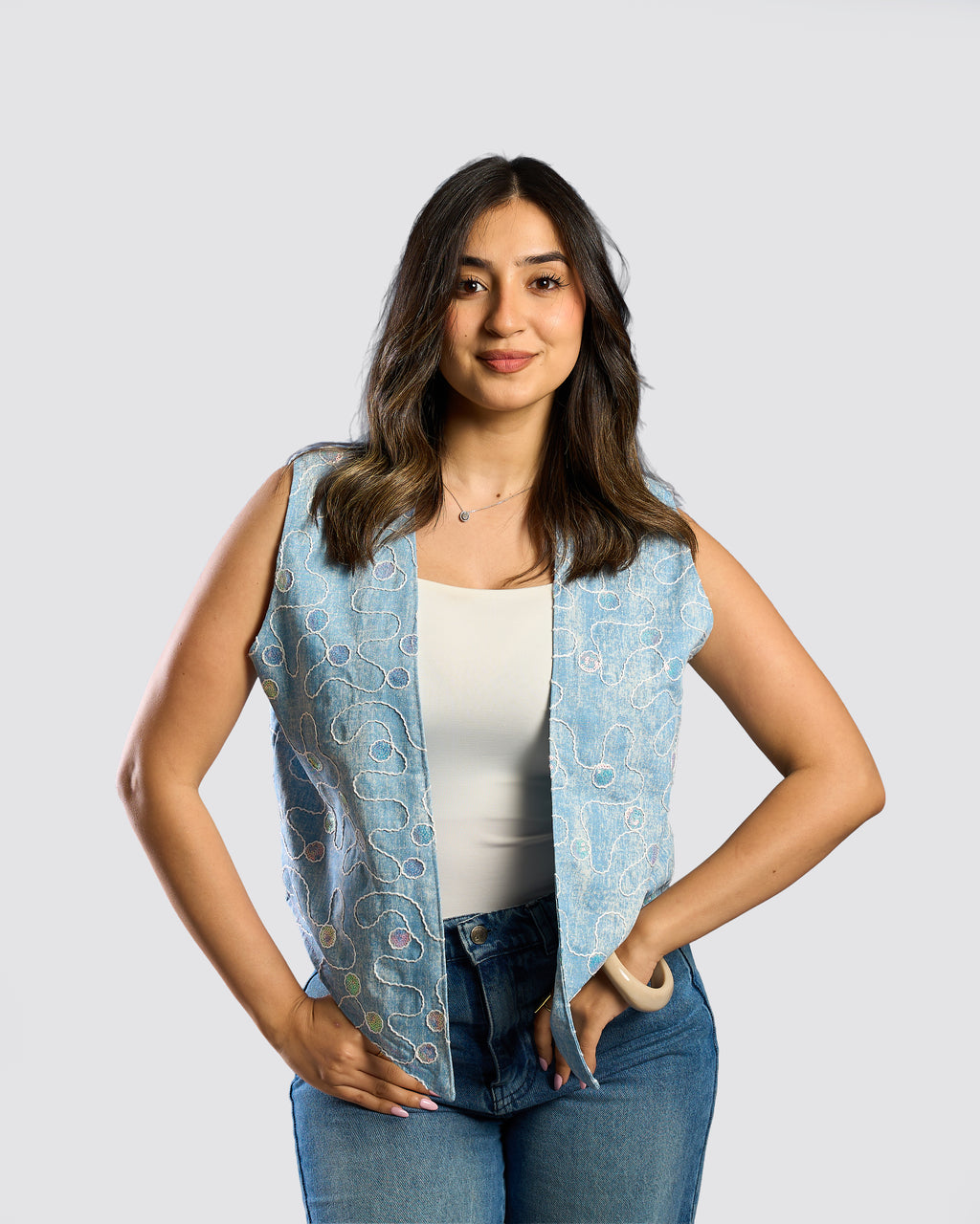 Luna Vest – Embroidered Denim